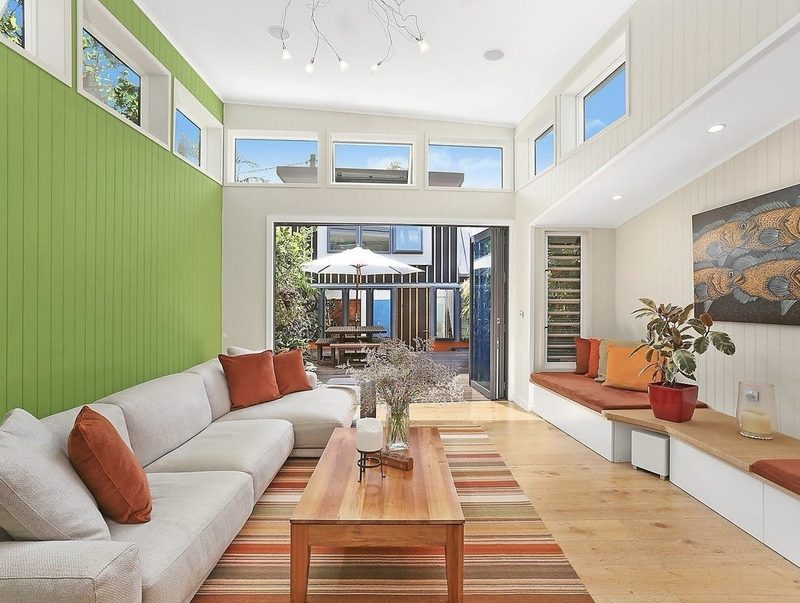 Living room with clerestory windows opening to a courtyard, Erskineville